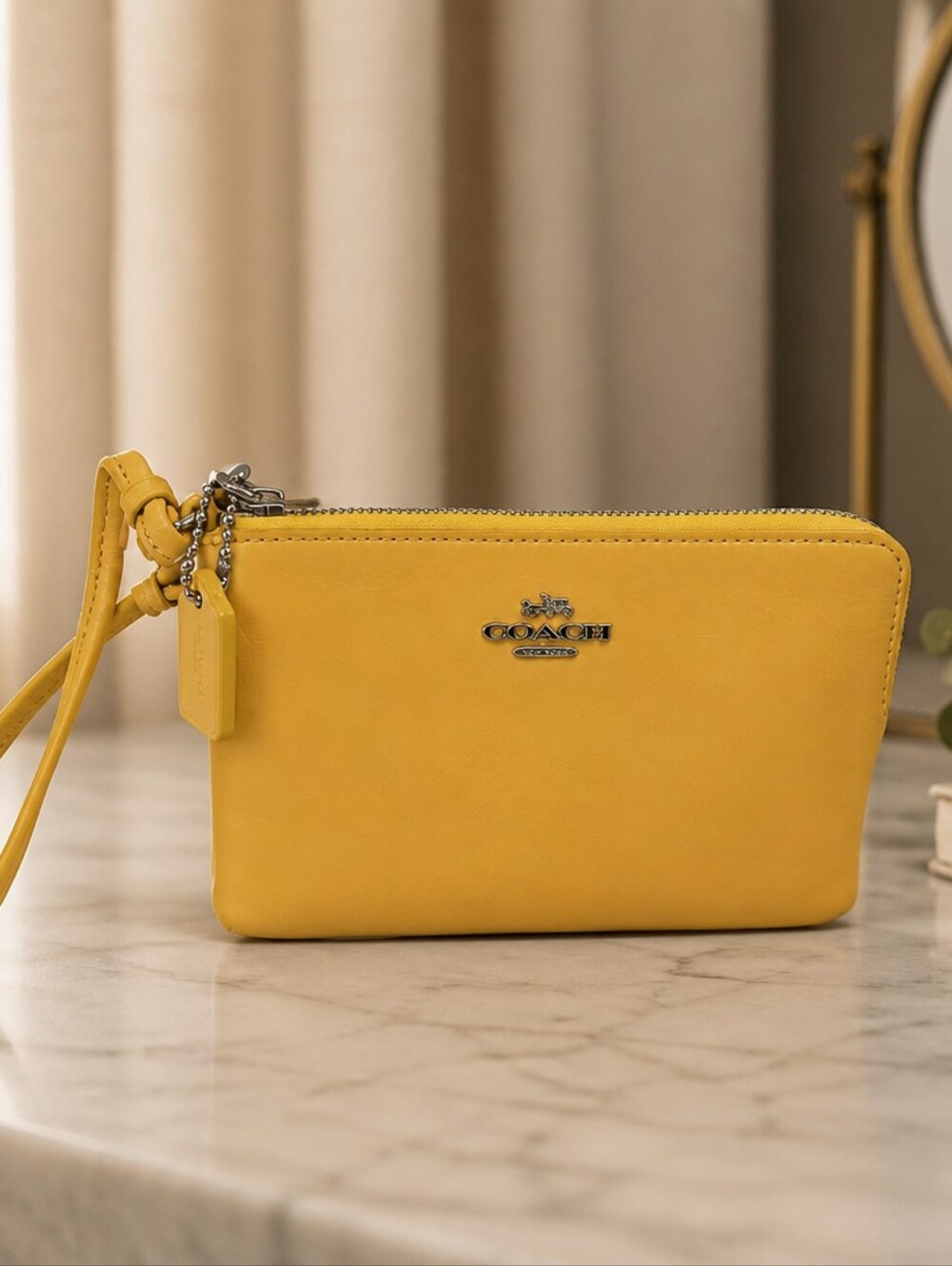 Coach Yellow Leather Wristlet Clutch